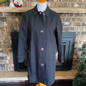 BERN AND MORT black cotton trench coat raincoat. Heavy polished cotton! Pockets!